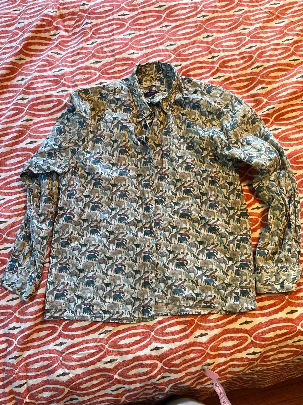liberty Women's Button-Down Shirt in Green and Brown Animal Print